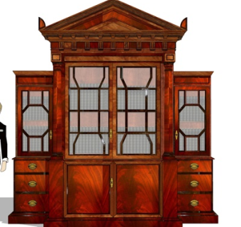 新中式实木装饰柜su模型