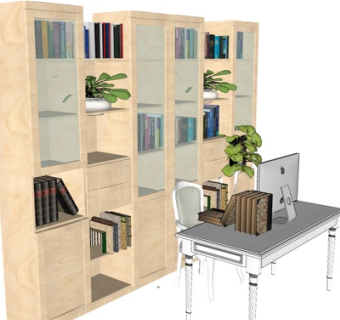 美式实木书桌椅su模型