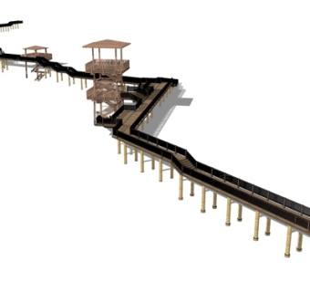 中式实木廊桥su模型