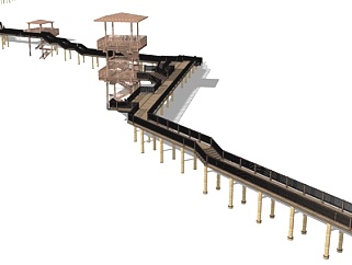 中式实木廊桥su模型