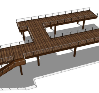 现代实木廊桥su模型