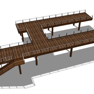 现代实木廊桥su模型