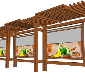 现代实木廊架su模型