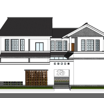 新中式独栋别墅su模型