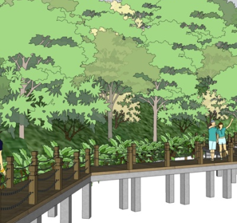 现代实木廊桥su模型