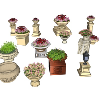 欧式花钵组合su模型