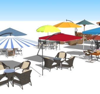 现代藤编休闲桌椅su模型