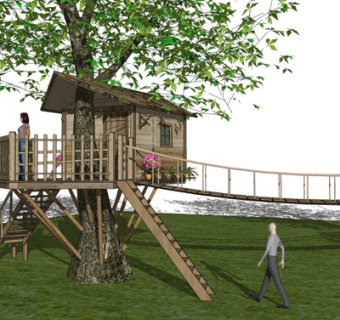 现代田园树屋木屋外观su模型