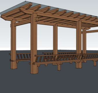 现代实木廊架su模型
