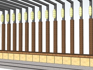 新中式实木廊架su模型