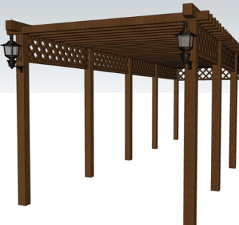 新中式实木廊架su模型