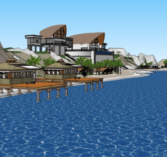 现代沿江度假别墅su模型