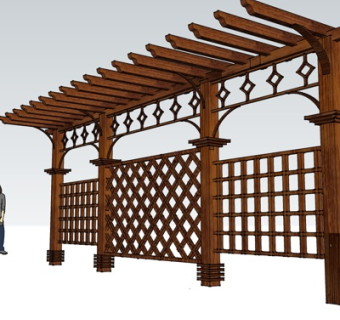 新中式实木廊架su模型