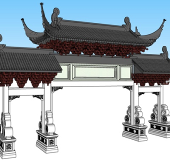 中式古建牌坊su模型