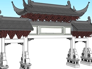 中式古建牌坊su模型