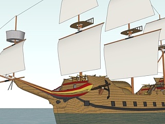 现代实木帆船su模型