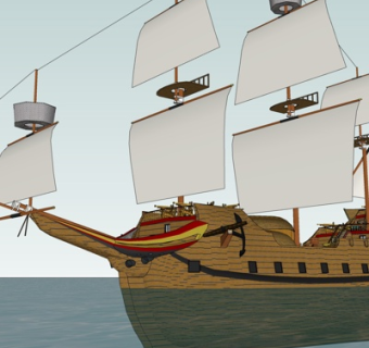 现代实木帆船su模型