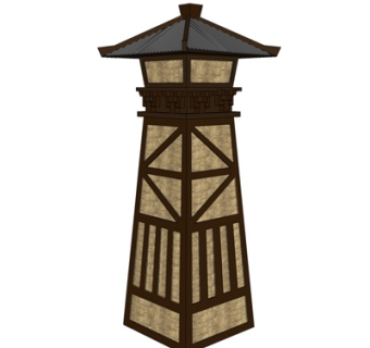 中式实木瞭望塔su模型
