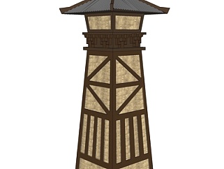 中式实木瞭望塔su模型