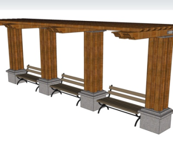 现代实木廊架su模型