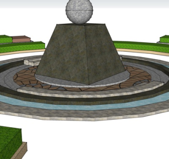 现代公园水池喷泉小品su模型