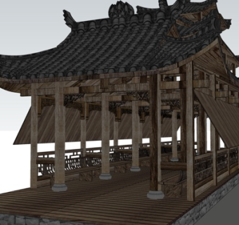 中式古建长廊su模型
