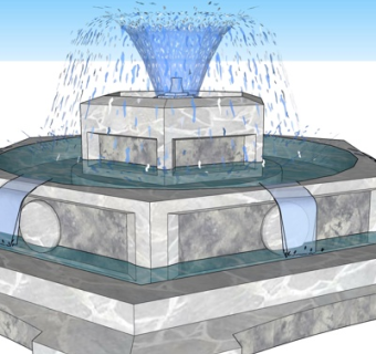 现代水池喷泉小品su模型