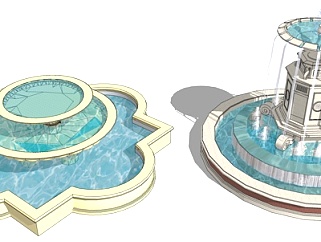 欧式水池喷泉小品su模型
