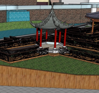 中式六角凉亭su模型