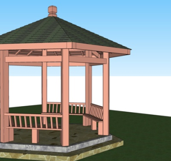 新中式木质凉亭su模型