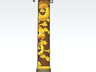 中式龙纹柱雕塑小品su模型
