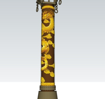 中式龙纹柱雕塑小品su模型