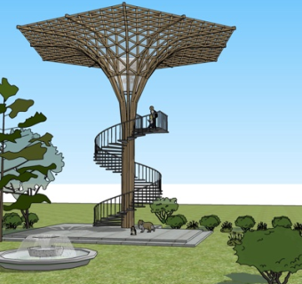 现代观景台su模型