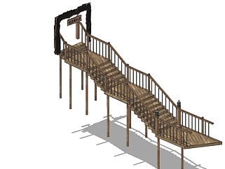 现代实木廊桥su模型
