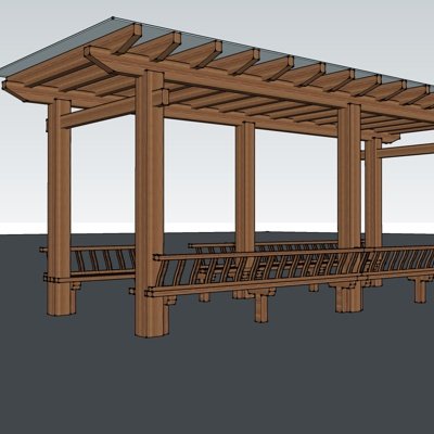 现代实木廊架亭su模型