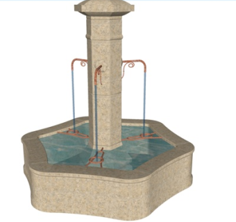 现代水池小品su模型