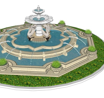 欧式水池喷泉小品su模型