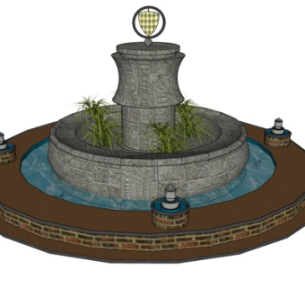 现代水池景观小品su模型