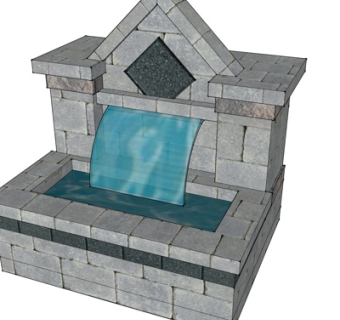 现代水池流水小品su模型