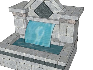 现代水池流水小品su模型