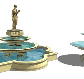 欧式水池喷泉小品su模型