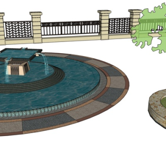 现代水池喷泉小品su模型