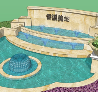 现代水池喷泉小品su模型
