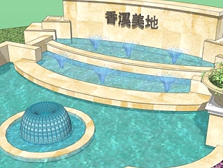 现代水池喷泉小品su模型