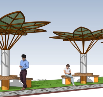 现代廊架公用椅su模型