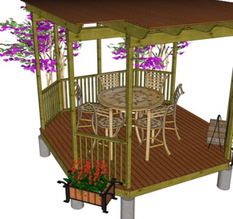 现代实木廊架亭su模型