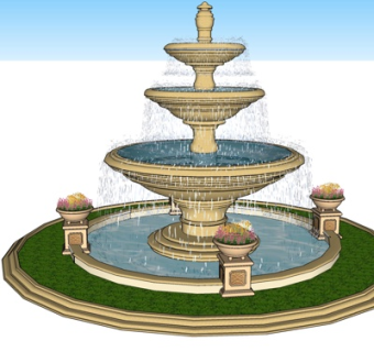 欧式喷泉小品su模型