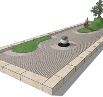 中式松树枯山水禅意小品su模型