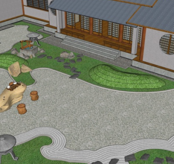 中式庭院景观小品su模型