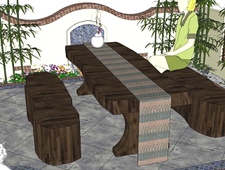 中式<em>实木</em>茶桌椅su模型